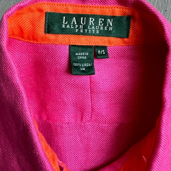 Ralph Lauren Petite Small Embroidered Crest Linen Women’s Shirt Fuchsia Pink - Picture 5 of 16
